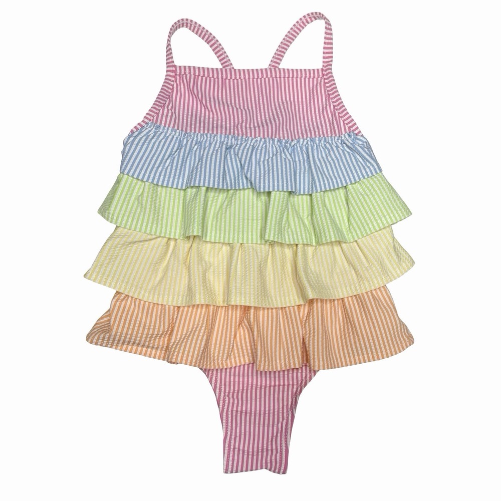 Mudpie Seersucker Rainbow Ruffle Swimsuit